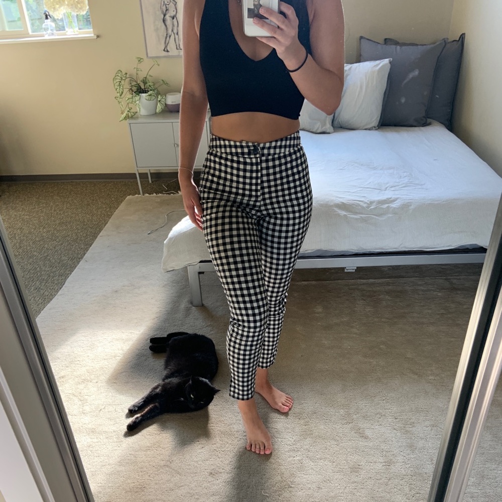 black and white gingham pants